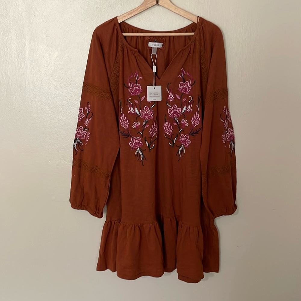 Cupio Rust Floral Embroidered Dress